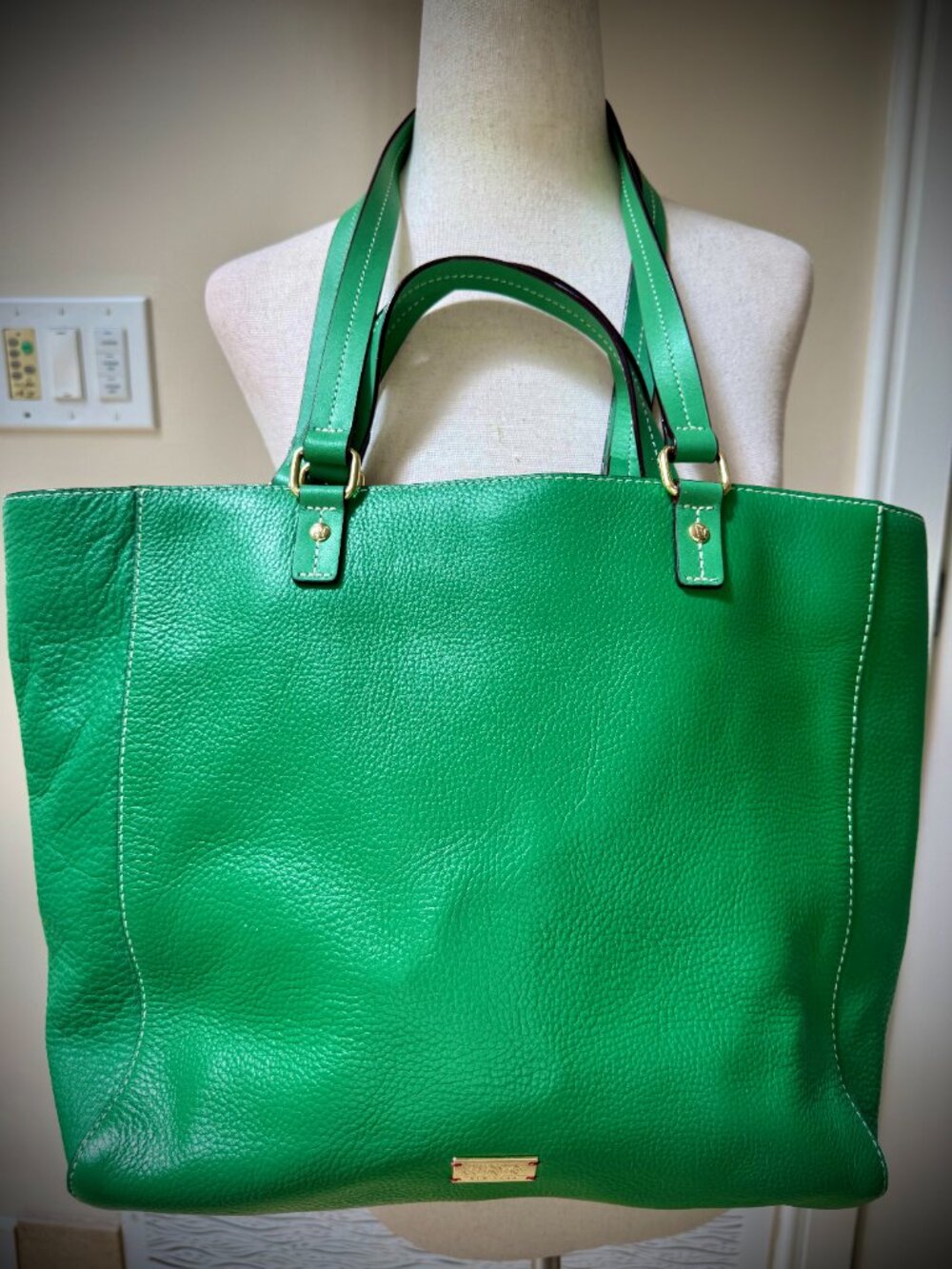Frances Valentine Green Pebbled Leather Tote Bag Purse